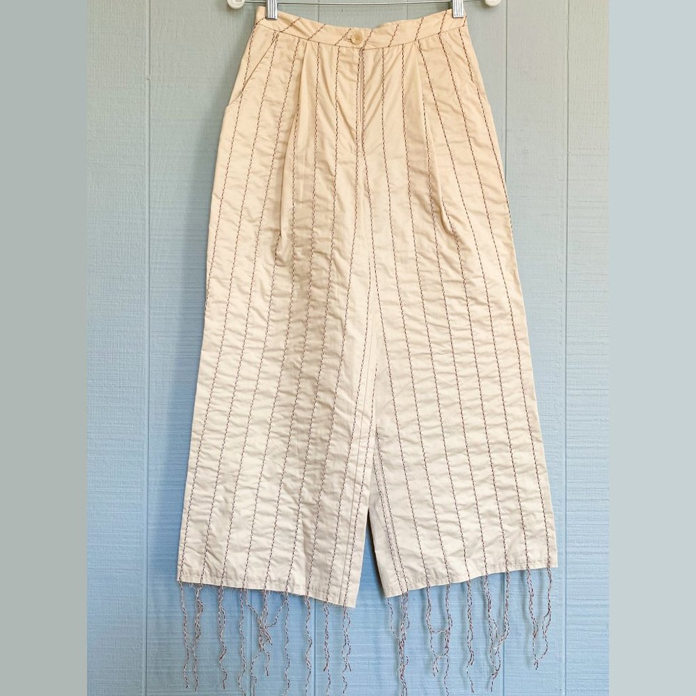 LOW CLASSIC Ivory Fringe Designer Cotton Pants